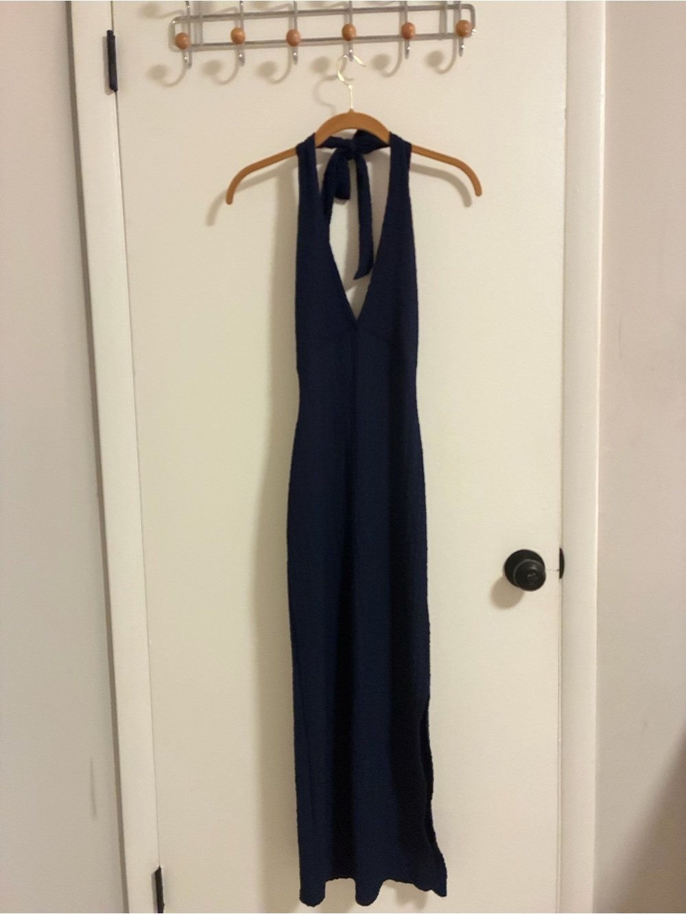 See You Monday Navy Backless Halter Maxi Dress